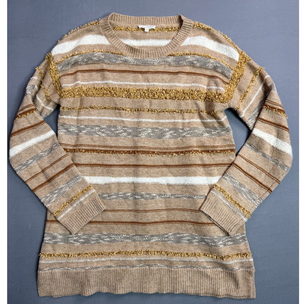Mystree Striped Sweater Fringe Detail Tunic Top‎ Knitwear Neutral Colors Medium